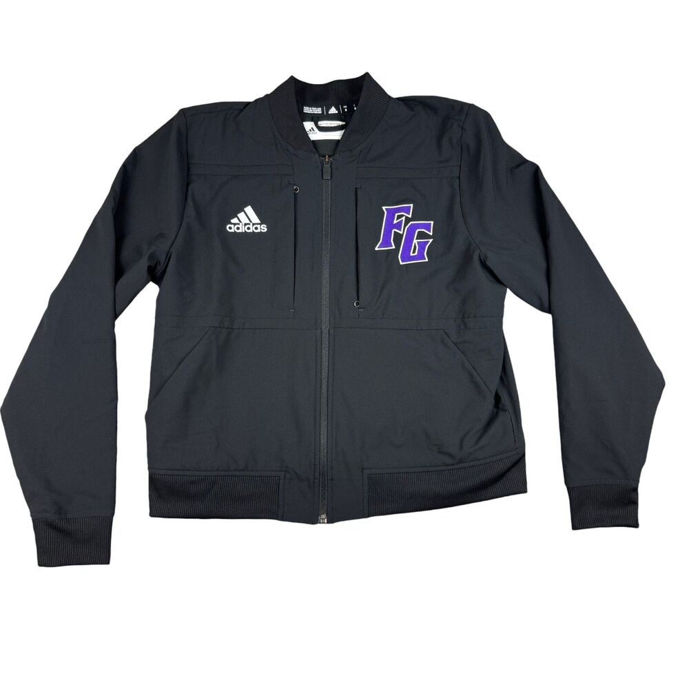 ADIDAS Jacket Mens Medium Black Long Sleeve Sport Full Zip Windbreaker Aeroready